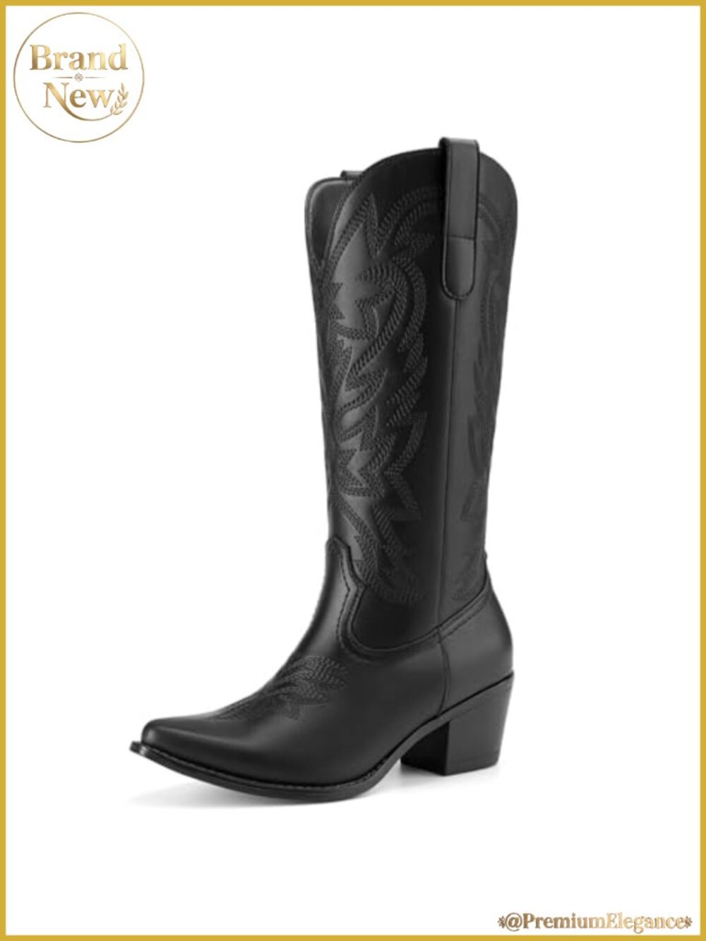 Athlefit Women's Cowboy Boots Low Heel Western Mid Calf
